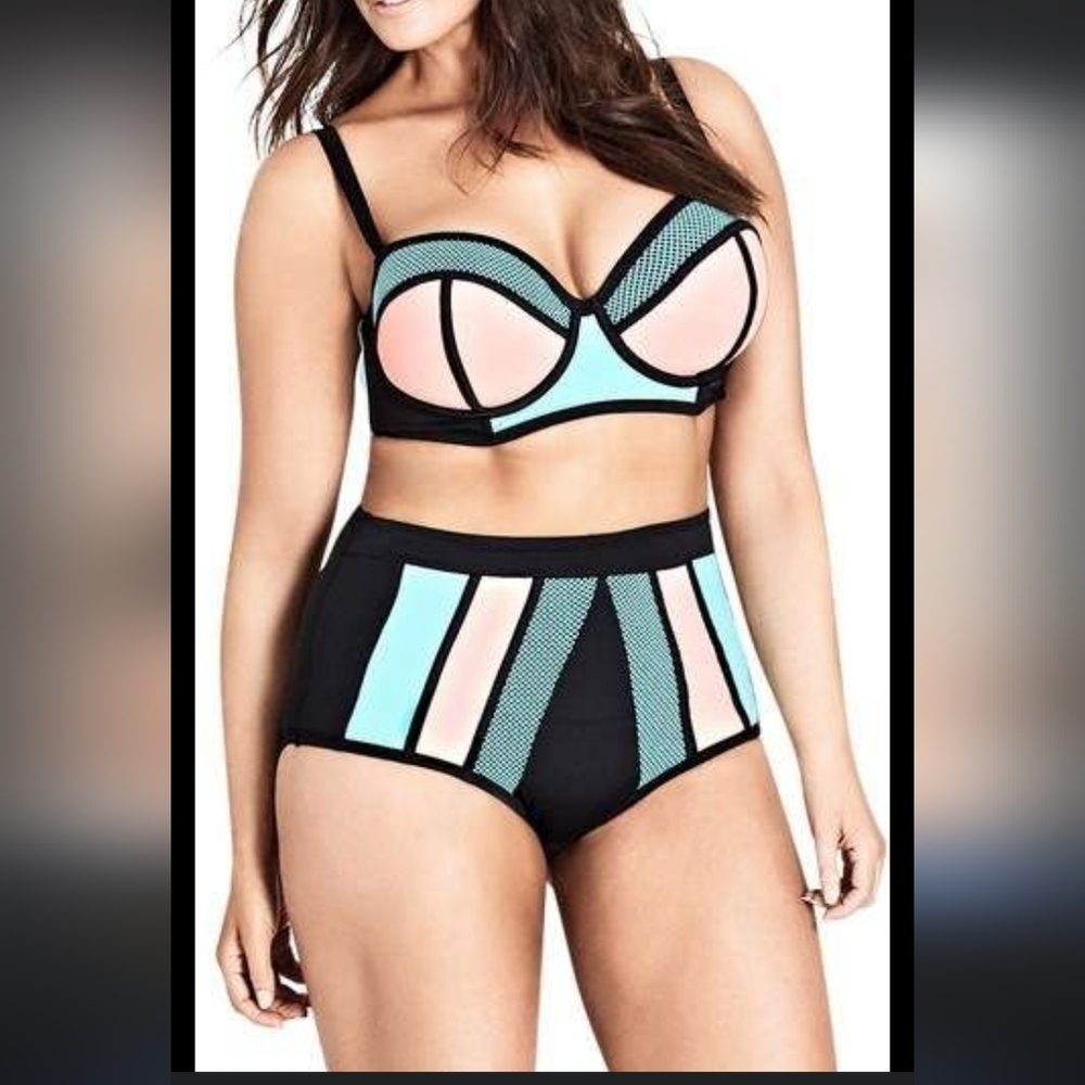 City Chic Colorblock High-Waist Bikini